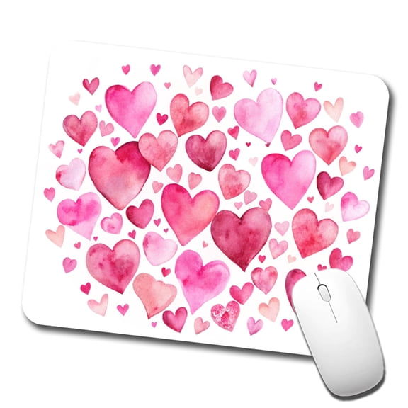 Pink Scattered Hearts Love Valentines Anniversary Watercolor Mouse Pad Low Profile Gaming Mat