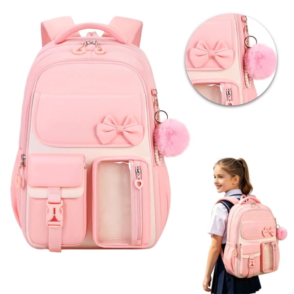 Pink School Backpack for Elementary Middle High School Fashion Student Bag Cute Aesthetic Teen Bookbag for Teens Women