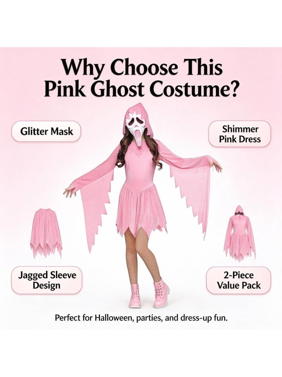 Pink Costume Halloween Costume - Pink Glitter Ghost Costume with Mask for Women, Cosplay Party Dress Up Bodysuit, Ghost Onesie Outfits for Halloween Nights