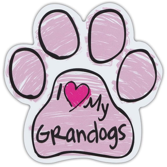 Pink Scribble Paws: I Love My Grandogs Grand Dogs | Dog Paw Shaped Car Magnets