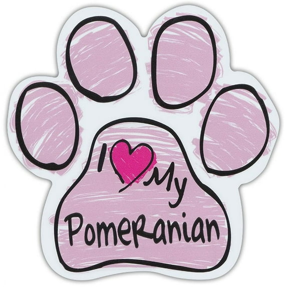 Pink Scribble Paws: I Love My Pomeranian | Dog Paw Shaped Car Magnets