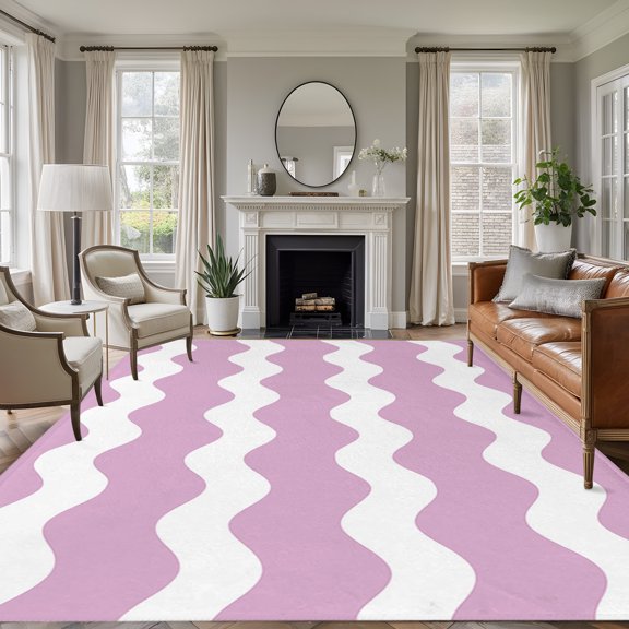 Pink Sea 8'x10' Large Area Rug for Living Room Sectional Sofa, Wave Ripple Stripe Washable Non Slip Low Pile Rectangle Area Rug for Living Room Dining Room, Bathroom Accent, Entryway, Beside Bed