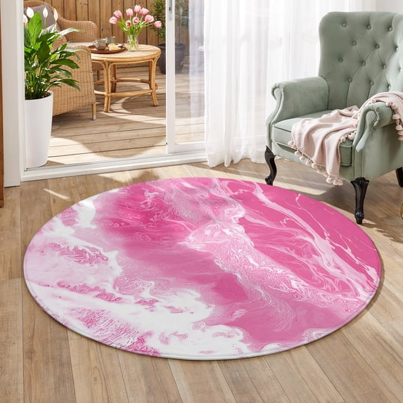 Pink Round Bug Pink Sea Area Rug 7', Non-Slip Washable Round Indoor rug Carpet for ...