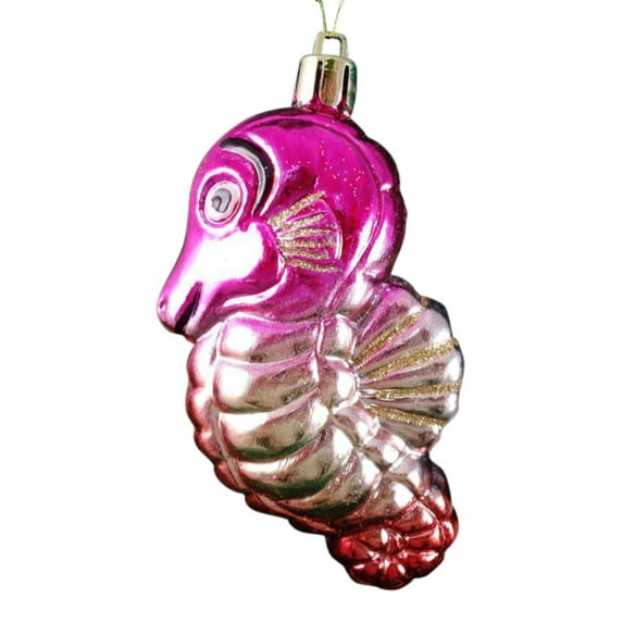 Pink Sea Horse with Golden Glitter Holiday Ornament
