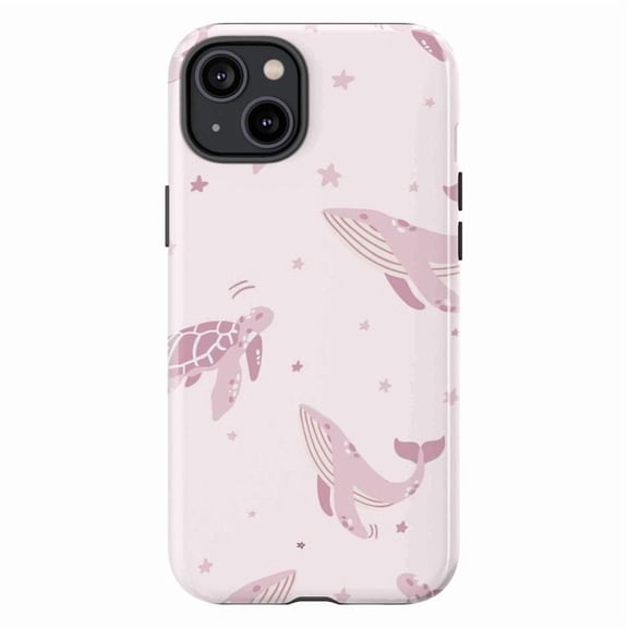 Pink Sea Life iPhone Case – Cute Whale & Turtle Ocean Design Phone Cover for iPhone 11 12 13 14 15 16 Pro Max Plus Mini