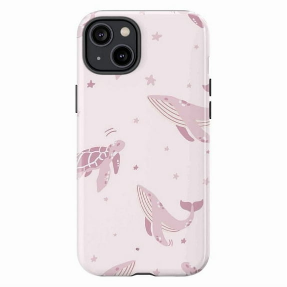 Pink Sea Life iPhone Case – Cute Whale & Turtle Ocean Design Phone Cover for iPhone 11 12 13 14 15 16 Pro Max Plus Mini
