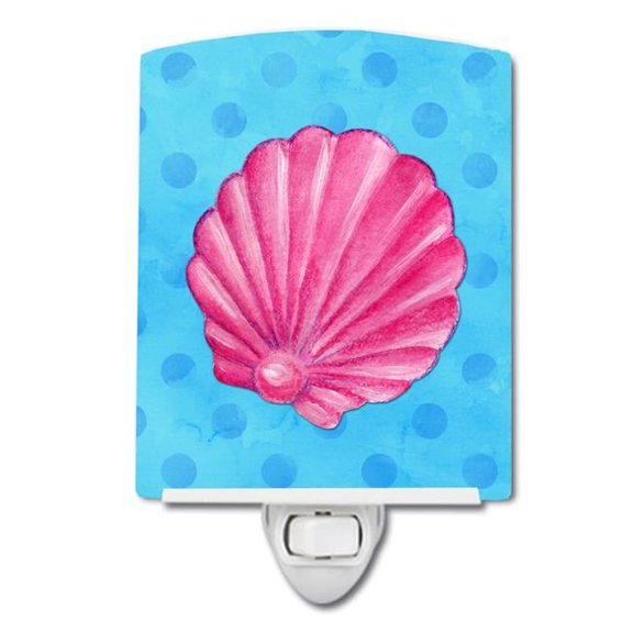 Pink Sea Shell Blue Polkadot Ceramic Night Light