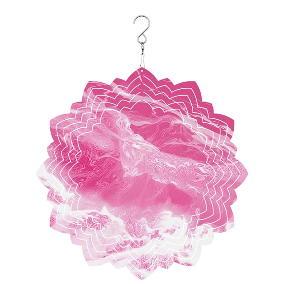 Pink Sea Wind Spinner for Garden Yard 8In, Modern Abstract Pink White Marble Water Ripples 3D Stainless Steel Kinetic Hanging Wind Spinners Rustproof Outdoor Decor for Lawn Patio Home