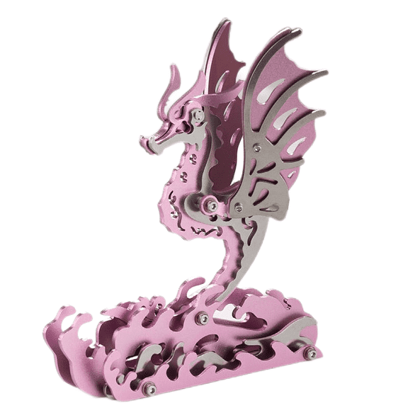 Pink Seahorse DIY 3D Metal Assembly Model, Metal Jigsaw Puzzles for Adults, 40 Pieces Mechanical Model Kit, Futuristic Desk Decor Art Sculpture