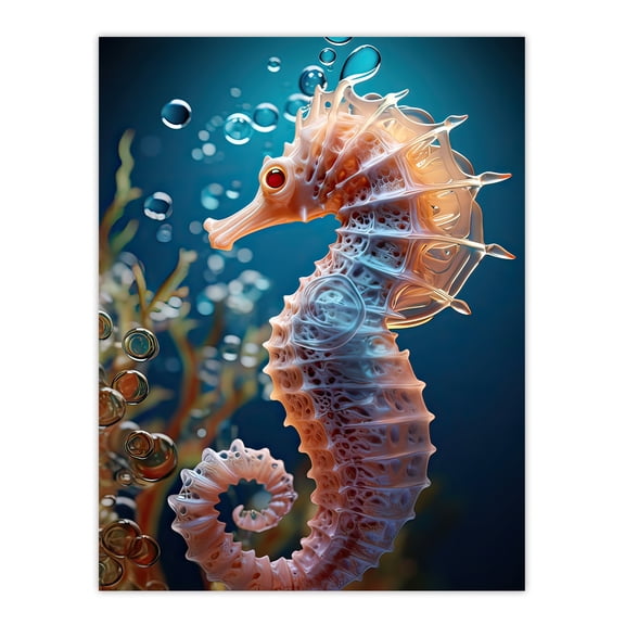 Pink Seahorse Photorealistic Conceptual Painting Large Wall Art Poster Print Thick Paper 18X24 Inch