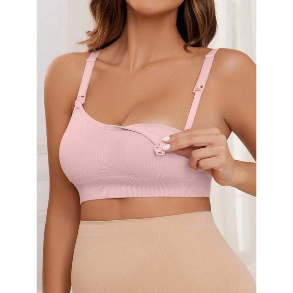 Pink Seamless Maternity Nursing Bra With Front Clip And Adjustable Straps