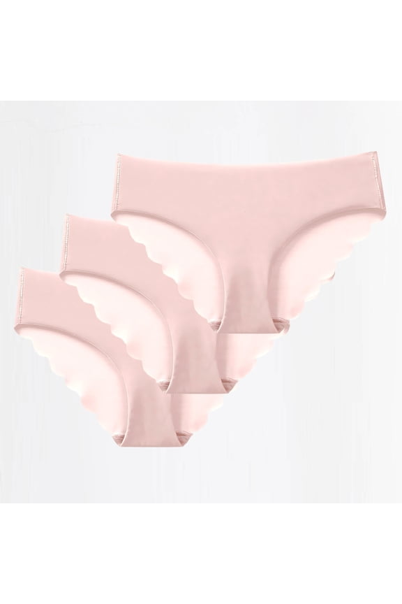 Pink Seamless Underwear for Women 3 Pack - No Show Scalloped Edge Briefs, Soft Breathable Invisible Panties, S-XXL,Size M