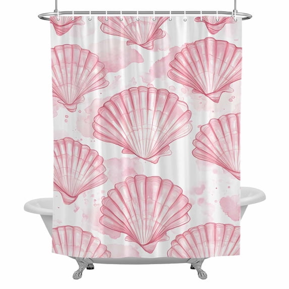 Pink Seashell Bathroom Shower Curtain, Summer Coastal Watercolor Waterproof Washable Soft Bath Curtain for Bathtub Decor with 12 Hooks&Grommet, 60x72 Inch