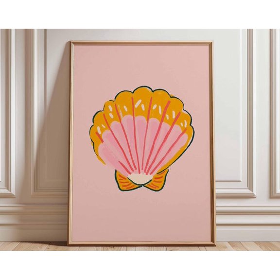 Pink Seashell Coastal Wall Art Print, Unframed Paper Poster 11x14in