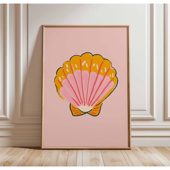 Pink Seashell Poster Colorful Shell Wall Art Beach Nursery Decor Art, Unframed Canvas