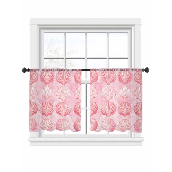 Pink Seashell Sheer Curtains 54 Inch Long 2 Panels, Summer Coastal Watercolor Cute Light Filtering Rod Pocket Curtains, Sheer Voile Drapes for Living Room Bedroom, 52"x54"
