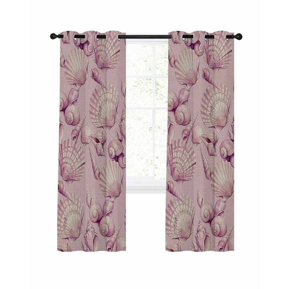 Pink Seashells Blackout Curtains for Bedroom Living Room, Summer Coastal Coral Dreamy Marine Life 45 In Long Thermal Insulated Room Darkening Drapes Grommet Window Treatments, 42 x 45 In
