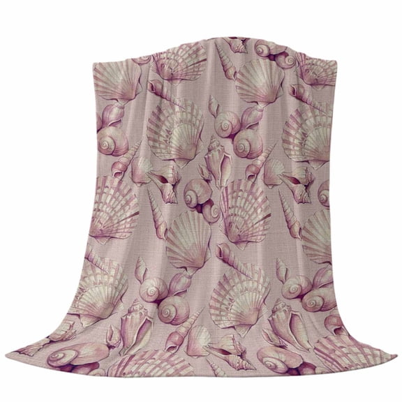 Pink Seashells Fleece Throw Blanket Lightweight Summer Coastal Coral Dreamy Marine Life Fuzzy Flannel Throws Super Soft Cozy Flannel Blanket for Couch, Sofa, Bed, Travel 50"x60"