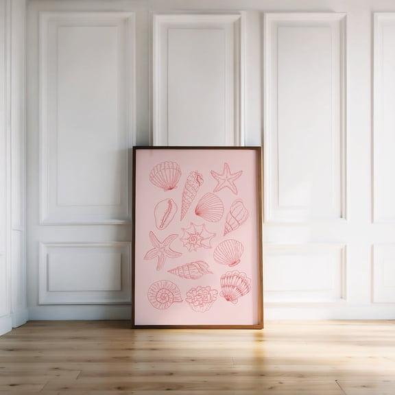 Pink Seashells Print, Coastal Wall Art, Unframed Paper Poster 8x10in