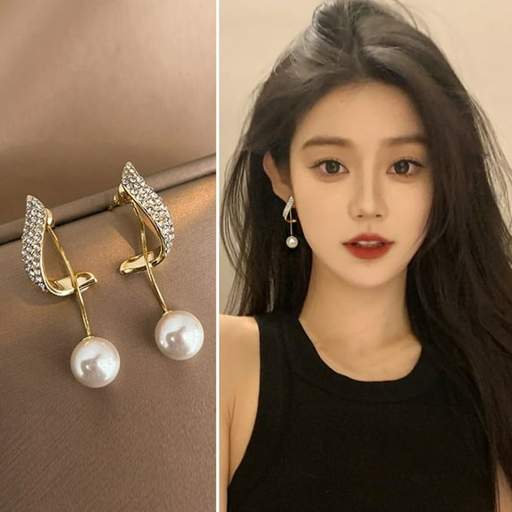 Pink Season 1 Pair Stud Earrings Bling Rhinestone Luxury Elegant Lustrous Faux Pearl Dangle Earrings Fashion Jewelry