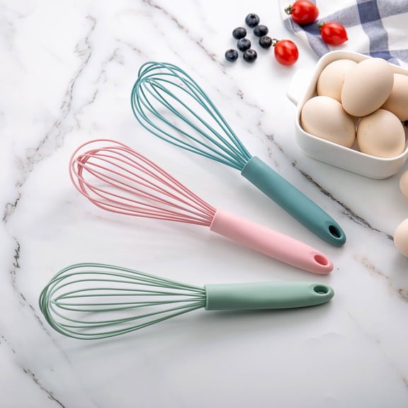 Pink Season 10 Inches Egg Beater Non-stick Easy to Clean PP Handle Silicone Egg Whisk Milk Mixing Stick Chef Aid Tool Kitchen Gadget