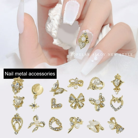 Pink Season 10Pcs Nail Ornament Shining Easy Paste Three-dimensional DIY Sparkling Planet Pendant Carrot Ring Bow Nail Charm Nail Salon Supply