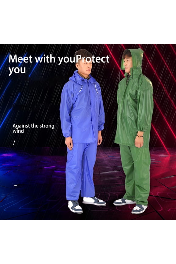 2 Pcs/Set Raincoat Pants Set Hoodie Waterproof Solid Color Thicken Splash-resistant Outdoor Working Buttons Leakproof Hiking Travel Rainwear Set Outdoor Clothes