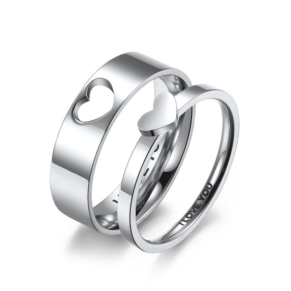 Pink Season 2Pcs Finger Ring Electroplating Bright Luster Hollowed Heart High Polished Exquisite Workmanship Dress Up Smooth Surface Matching Heart Promise Ring Jewelry Accessories