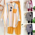 thumbnail image 1 of Pink Season 2Pcs/Set Shirt Pants Set Long Sleeve Casual Trendy Elastic Waist Breathable Daily Garment Polyester Stripes Blouse Pants Suit Spring Clothes, 1 of 8