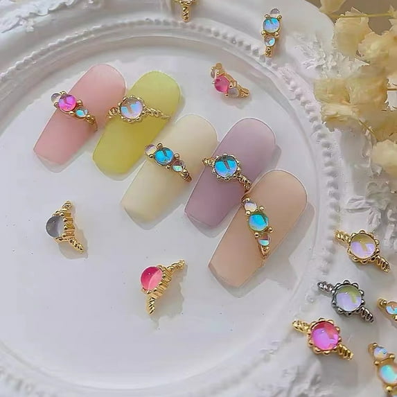 Pink Season 5Pcs Nail Rhinestone Shining Stunning Visual Effect Three-dimensional Non-falling DIY High Gloss Dazzling Nail Alloy Ornament Manicure Design Nail Supplies