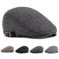 thumbnail image 1 of Pink Season Beret Cap British Style Retro Striped Flat Top Short Brim Decorate Breathable Men Plaid Flat Newsboy Hat for Reunion, 1 of 2
