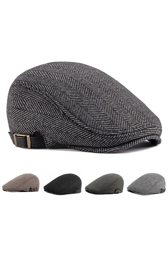 Beret Cap British Style Retro Striped Flat Top Short Brim Decorate Breathable Men Plaid Flat Newsboy Hat for Reunion