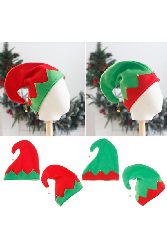Christmas Elf Hat Adult Kids Color Matching Festive New Year Christmas Party Photo Prop Little Bell Pendant Winter Cap