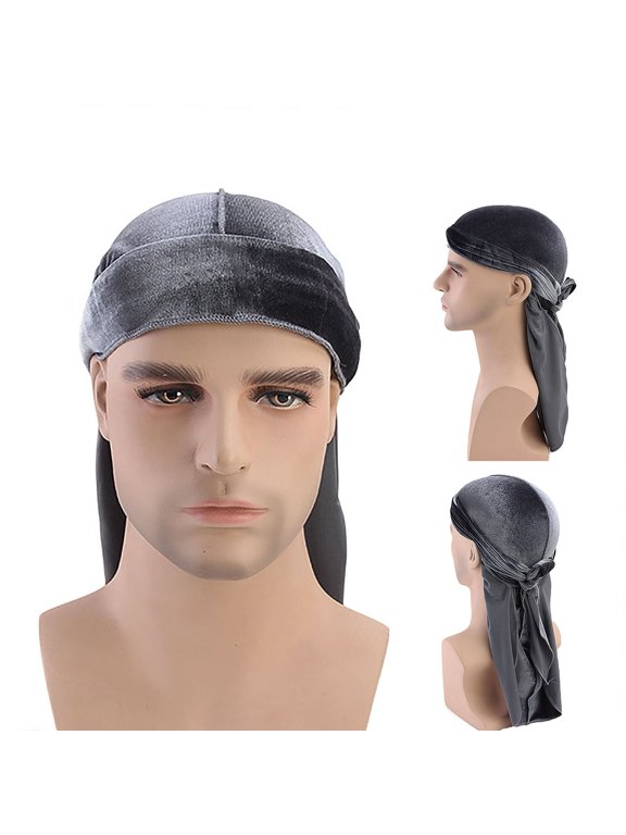 Durag Cap Solid Color Ultra Soft Keep Warm Velvet Men Women Head Wrap with Long Tail for Winter