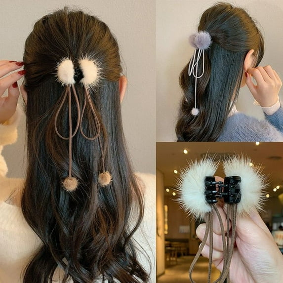 Pink Season Korean Style Crossing Teeth Small Hair Claw Women Elegant Hairball Bow Ribbon Hair Clip Hair Accessories