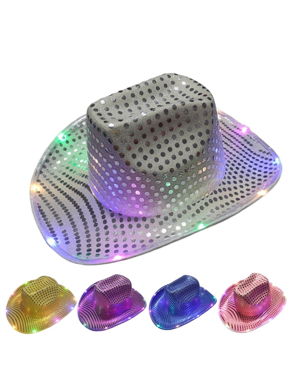 LED Light-Up Cowboy Hat Retro Western Style Luminous 9 Color Available Christmas Party Nightclubs Performance Photo Prop Cap