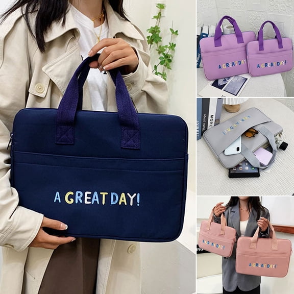 Pink Season Laptop Handbag Letter Embroidery Large Capacity Portable Shockproof Waterproof Notebook Computer Briefcase Sleeve Case Office Use