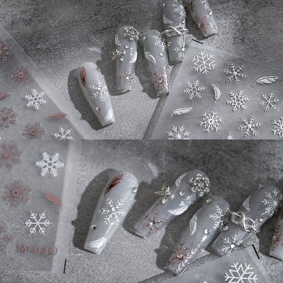 Pink Season Manicure Decal 5D Relief 3D Effects Self-Adhesive Non-falling DIY Ultra Thin Minimalist Feather Snowflake Nail Art Sticker Nail Salon Supply