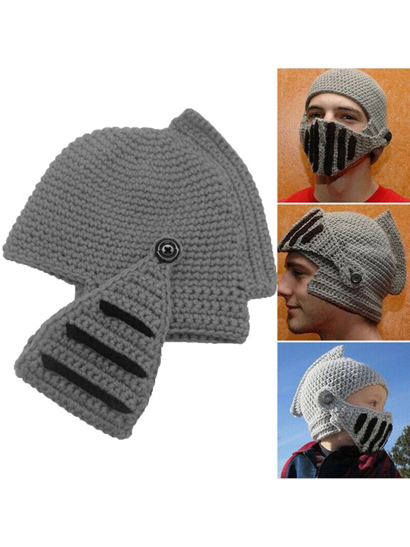 Men Knight Knit Beard Hats Handmade Woolen Yarn Knitwear Windproof Headgear