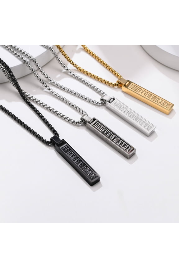 Men Necklace Anti-rust Pendant Electroplating Geometric Snake Chain Neck Decoration Long Lasting Fashion Roman Numerals Rectangle Pendant Necklace Clothing Accessory
