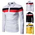 thumbnail image 1 of Pink Season Men Spring T-shirt Color Block Slim Fit Turn-down Collar Long Sleeves Pullover Keep Warm Buttons Striped Spring Fall Top Men Clothes, 1 of 8
