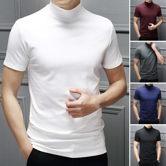 Pink Season Men Summer Top Half High Collar Solid Color Soft Pullover Breathable Keep Cooling Casual Short Sleeves Men Summer T-shirt Men Clothing
