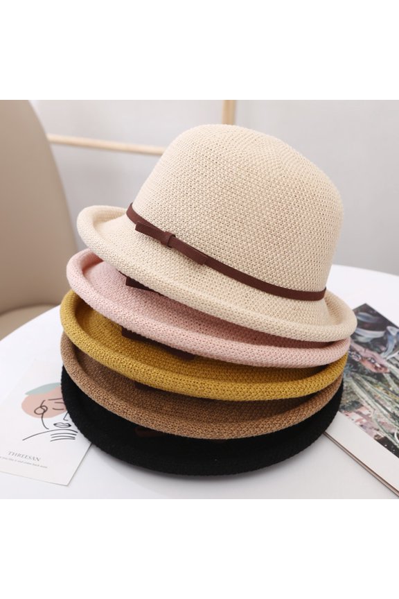 Outdoor Hat Round Top Rolled Edge Trendy Soft Fine Workmanship Daily Wear Lightweight Weave Design Fisherman Hat Summer Accessories