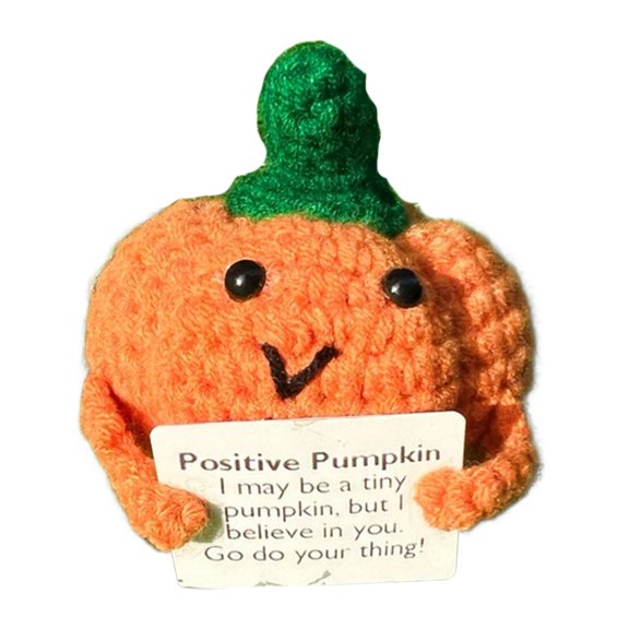Pink Season Positive Message Card Pumpkin Fall-themed Crochet Pumpkin Handmade Knitted Pumpkin with Encouragement Card for Home Decoration Handmade Crochet