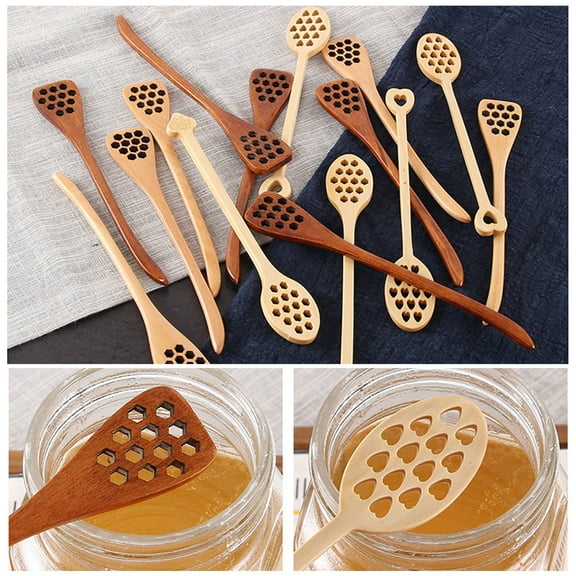 Pink Season Stirring Spoon Hole Design Long Handle Multi-use Wooden Mixing Stick Tableware Food Grade Honey Coffee Tea Stirring Rod Dessert Spoon Kitchen Supplies
