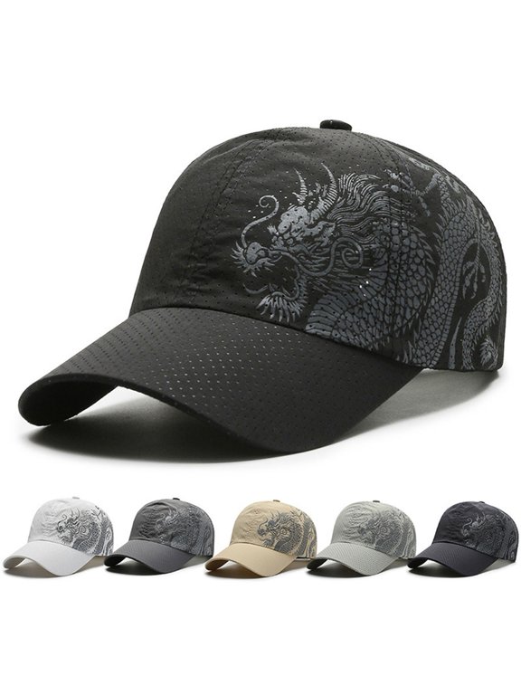 Sunshade Cap Ultralight Quick Drying Chinese Style Dragon Print Baseball Hat for Outdoor