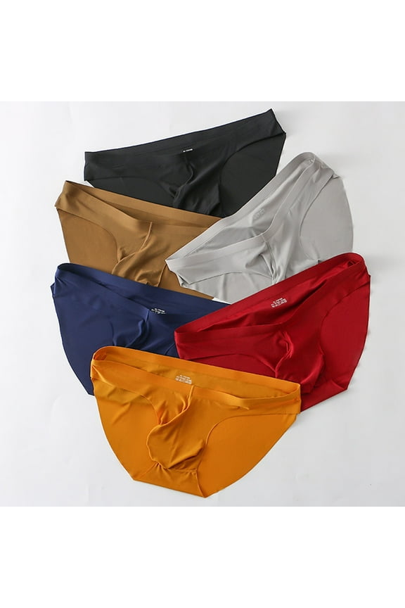 U Convex Solid Color Seamless Men Briefs Ice Silk Mid-Waist Male Underwear