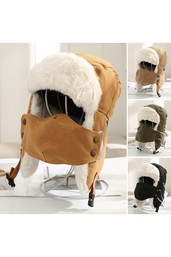 Unisex Winter Hat with Ear Flaps And Mouth Cover Full Protection Thick Plush Heat Retention Bomber Hat Outdoor Activity Cycling Camping Travel Headwear