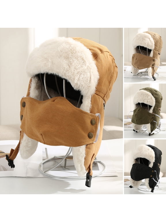 Unisex Winter Hat with Ear Flaps And Mouth Cover Full Protection Thick Plush Heat Retention Bomber Hat Outdoor Activity Cycling Camping Travel Headwear