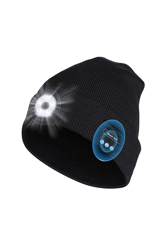 Winter Unisex Beanie Knitted Hat Wireless Bluetooth-compatible 5.0 Headphone with LED Light